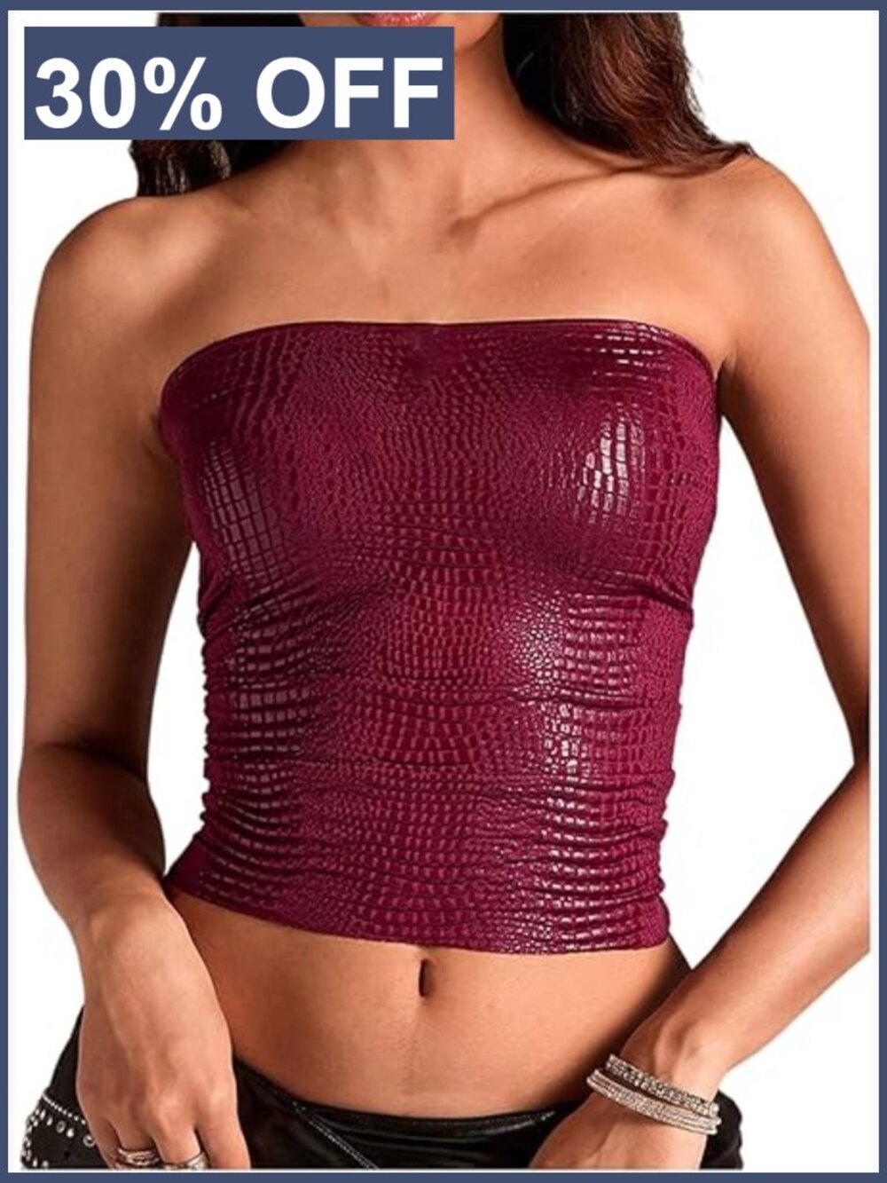 Strapless Faux Leather Y2K Crop Top - Slim Fit Tube Top